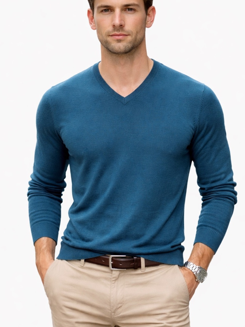 Brooks Brothers Ultimate Merino Wool V-Neck Sweater in Teal Size M - Picture 6 of 6